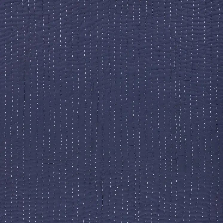 60" X 50" Blue Kantha Cotton Throw Blanket with Embroidery