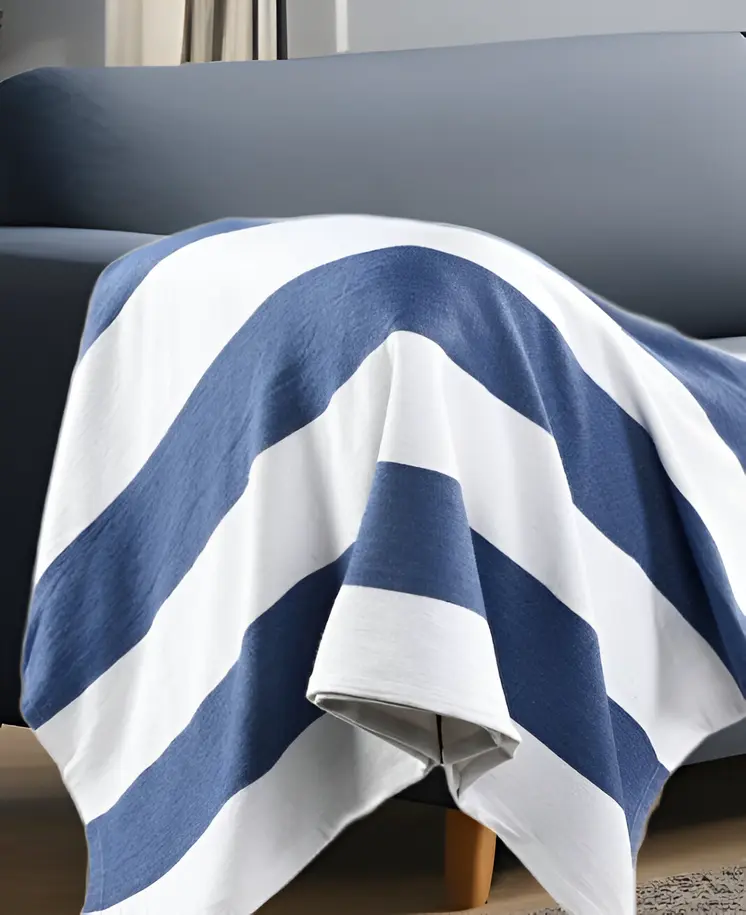 50" X 60" Blue and White Cotton Woven Striped Throw Blanket with Tassels