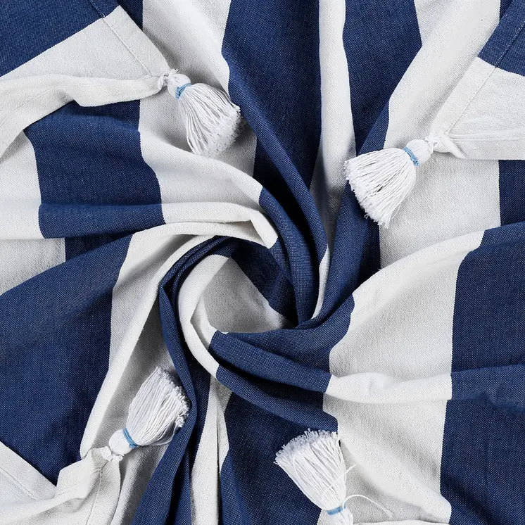 50" X 60" Blue and White Cotton Woven Striped Throw Blanket with Tassels