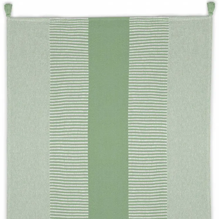 60" X 50" Green Woven Cotton Striped Throw Blanket with Tassels