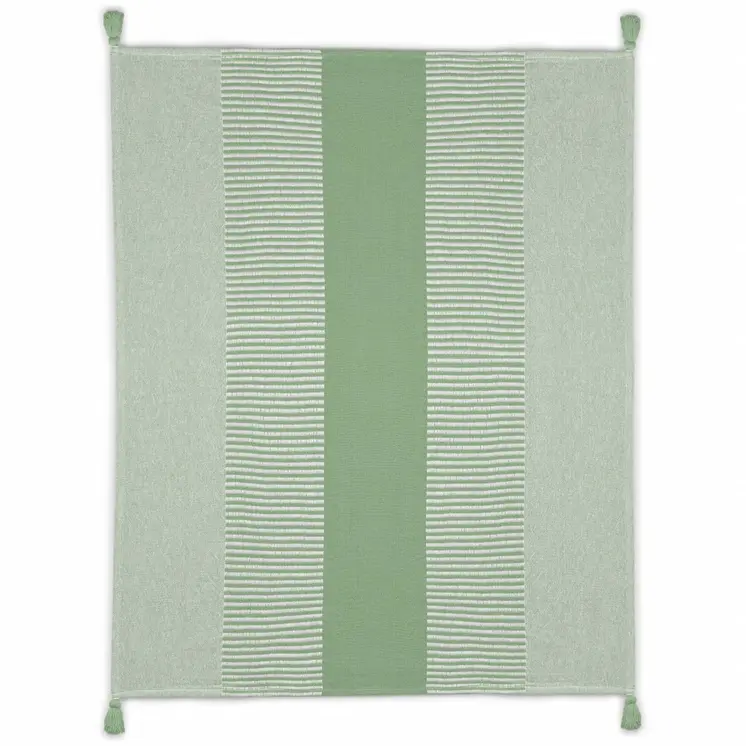 60" X 50" Green Woven Cotton Striped Throw Blanket with Tassels