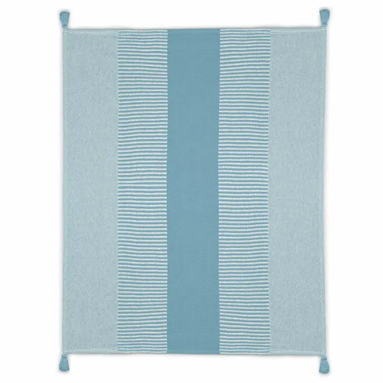 50" X 60" Blue Woven Cotton Striped Throw Blanket with Tassels