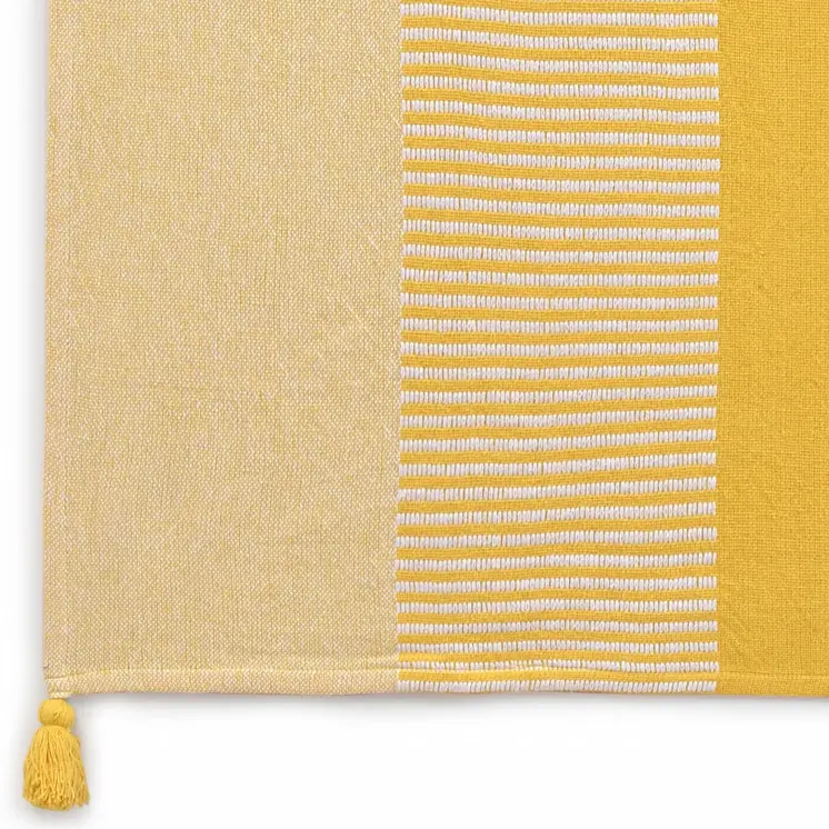 50" X 60" Yellow Woven Cotton Striped Throw Blanket with Tassels