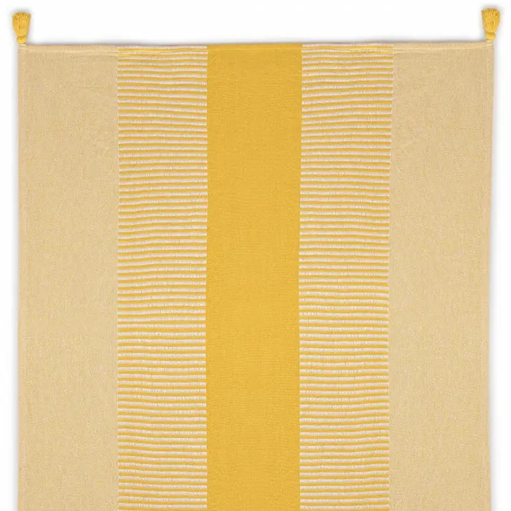 50" X 60" Yellow Woven Cotton Striped Throw Blanket with Tassels