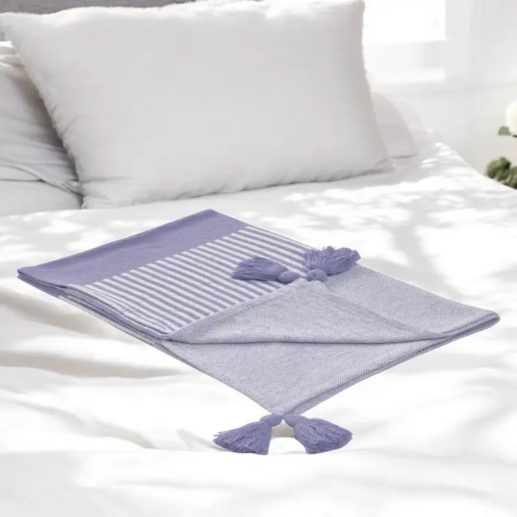 50" X 60" Purple Woven Cotton Striped Throw Blanket with Tassels