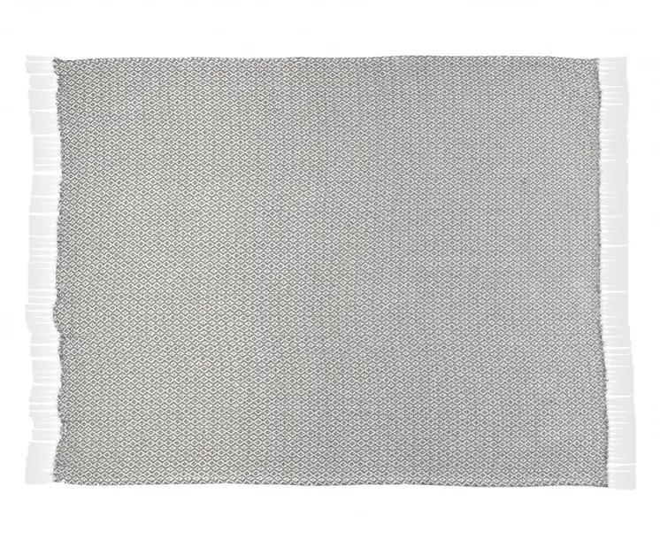 50" X 60" Gray and White Woven Cotton Geometric Throw Blanket with Fringe