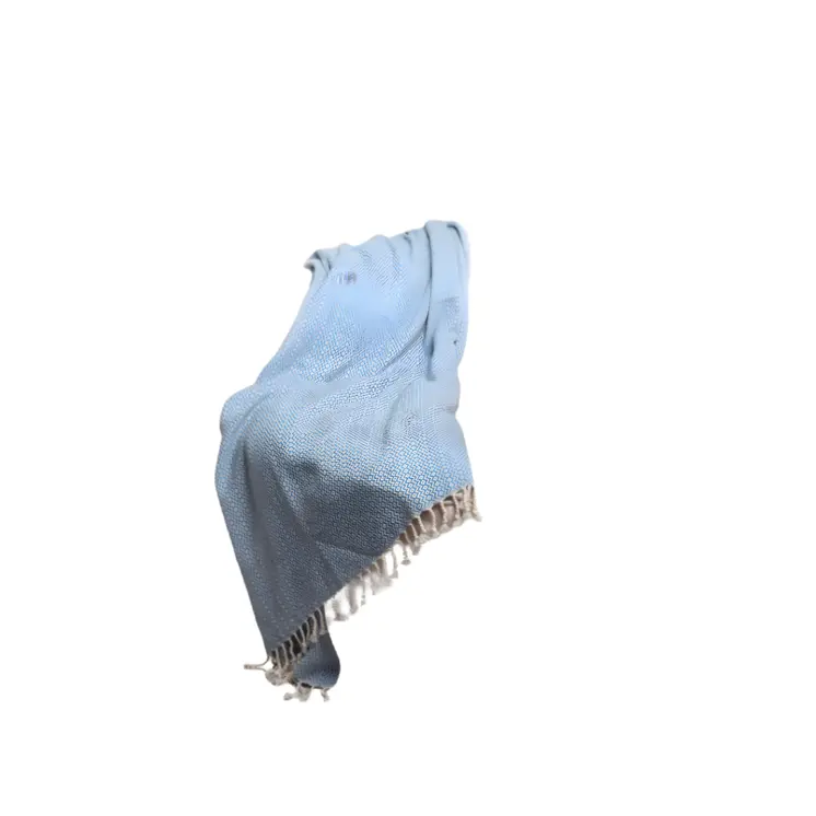 50" X 60" Blue and White Woven Cotton Geometric Throw Blanket with Fringe