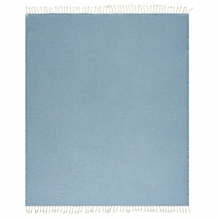 50" X 60" Blue and White Woven Cotton Geometric Throw Blanket with Fringe