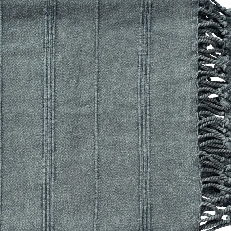 Gray Woven Cotton Striped Throw Blanket