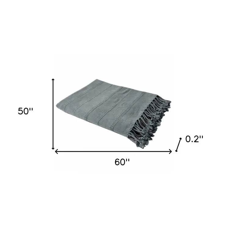 Gray Woven Cotton Striped Throw Blanket