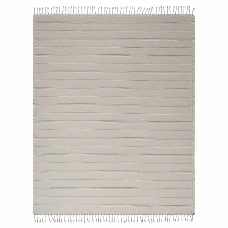 Beige Woven Cotton Striped Throw Blanket