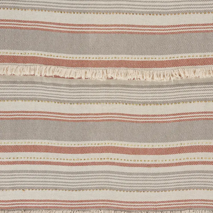 60" X 50" Beige Woven Cotton Striped Throw Blanket with Fringe