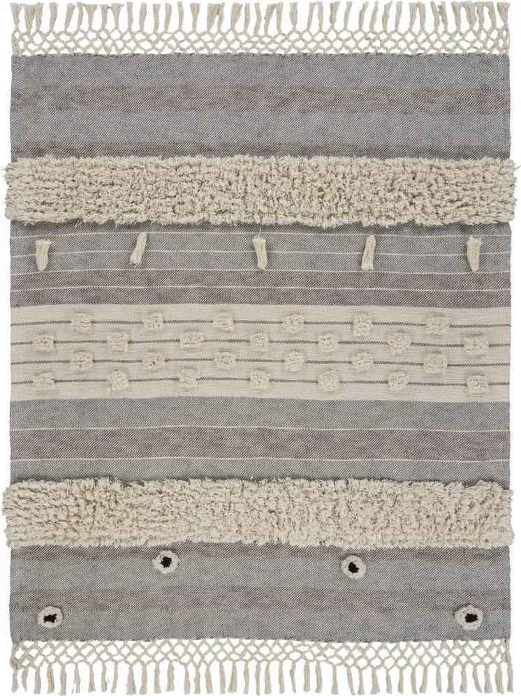 60" X 50" Gray Woven Cotton Striped Throw Blanket with Fringe