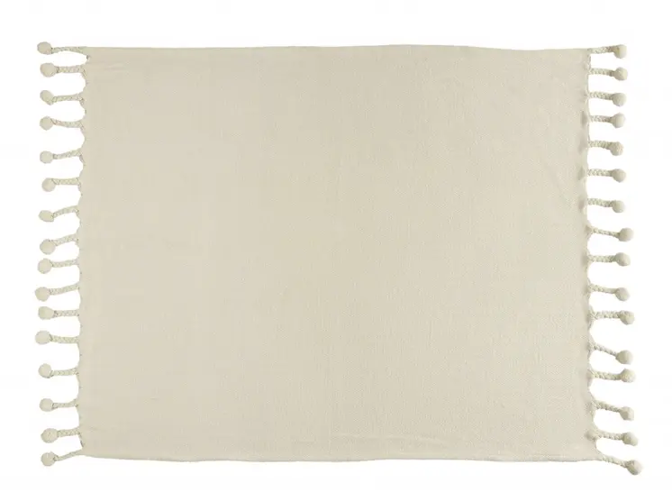 60" X 50" Cream Woven Cotton Chevron Throw Blanket with Tassels