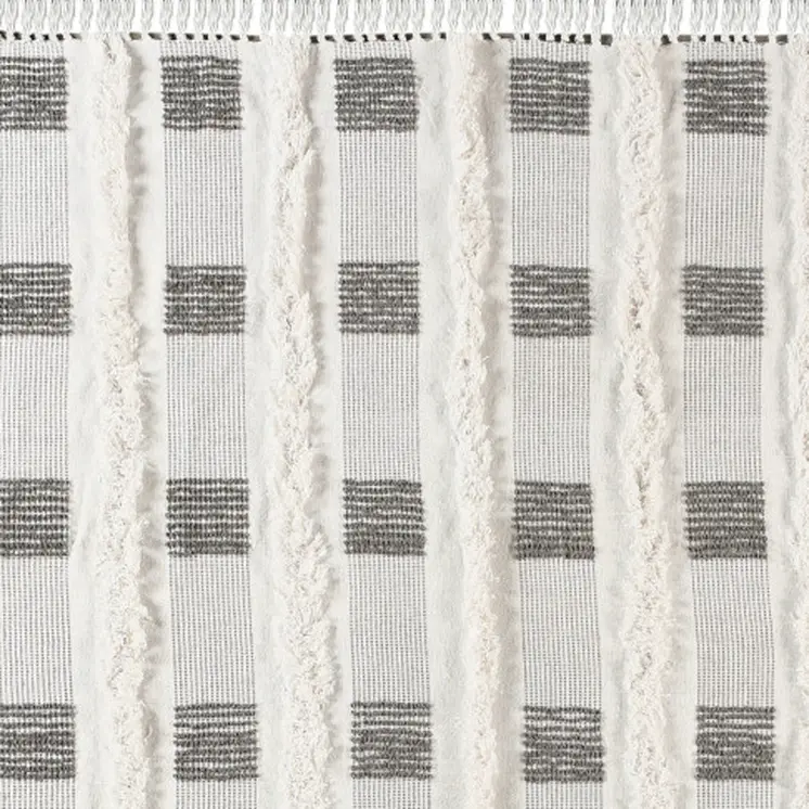 60" X 50" Gray and White Woven Cotton Checkered Throw Blanket with Fringe