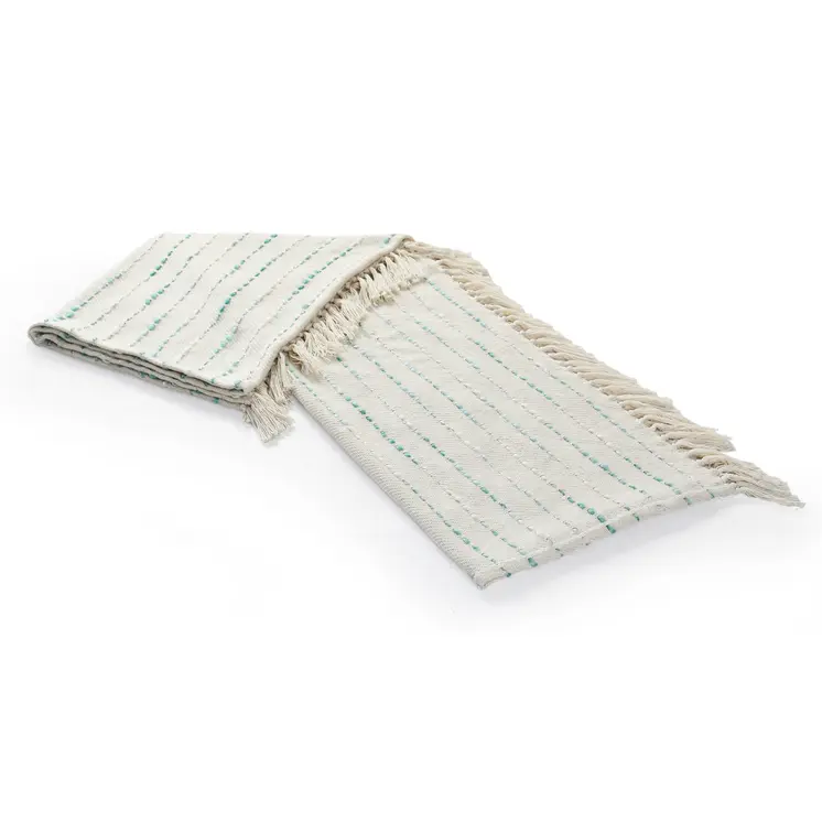50" X 60" Cream Kantha Cotton Striped Throw Blanket with Embroidery