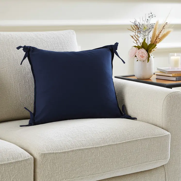 20" Navy Blue Cotton Throw Pillow
