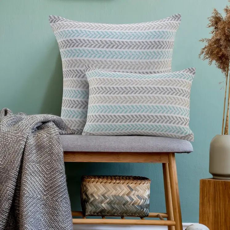 18" X 18" Green and White Chevron Cotton Zippered Pillow