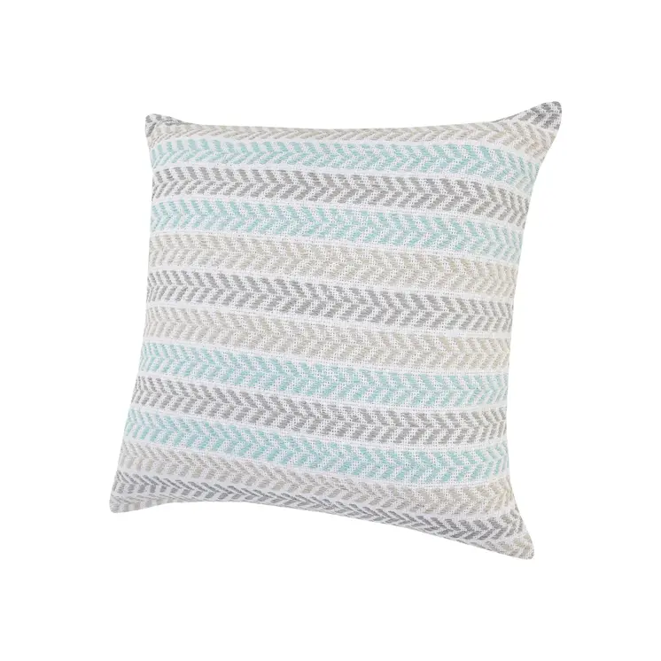 18" X 18" Green and White Chevron Cotton Zippered Pillow