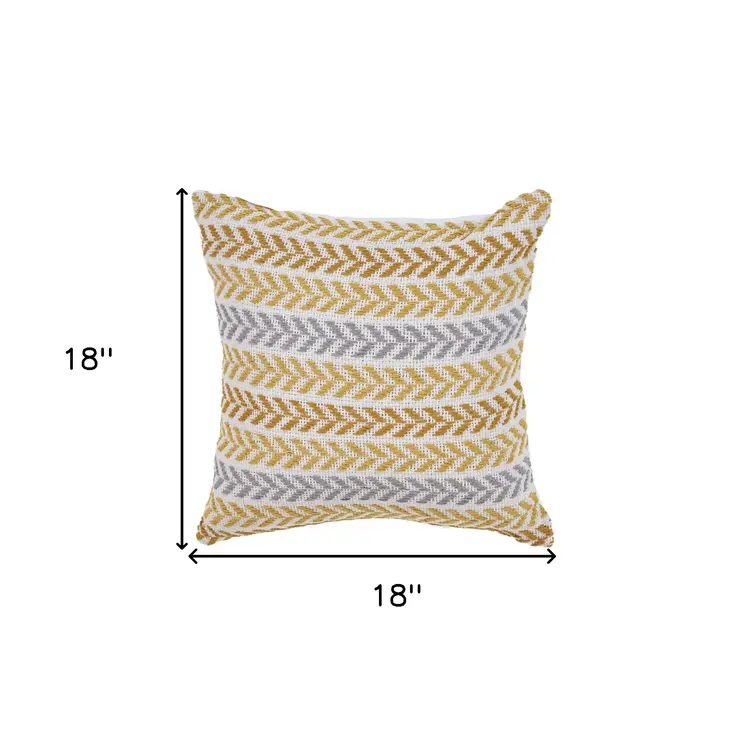 18" Yellow and White Throw Pillow