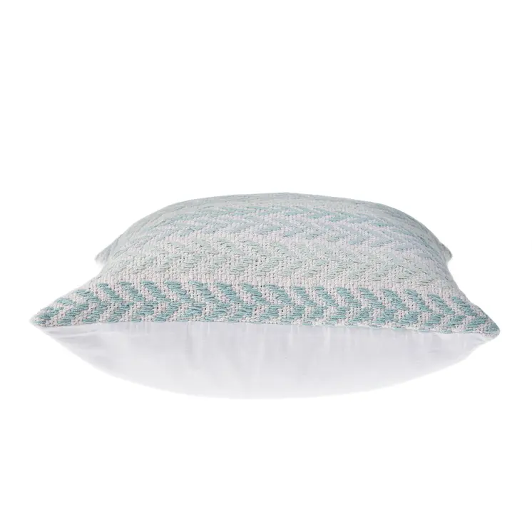 18" Light Blue And White Chevron Cotton Throw Pillow