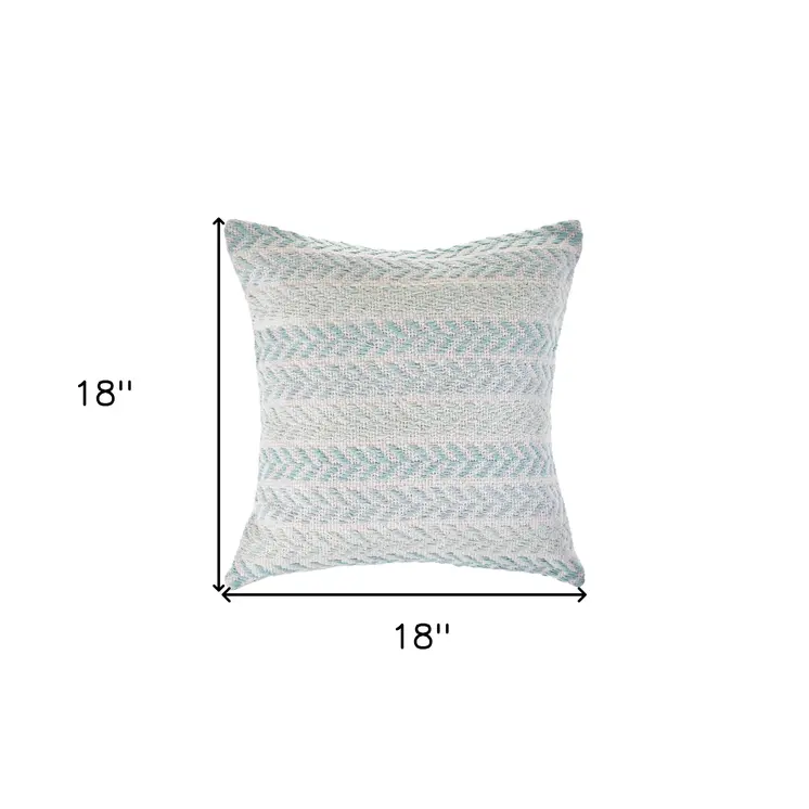 18" Light Blue And White Chevron Cotton Throw Pillow