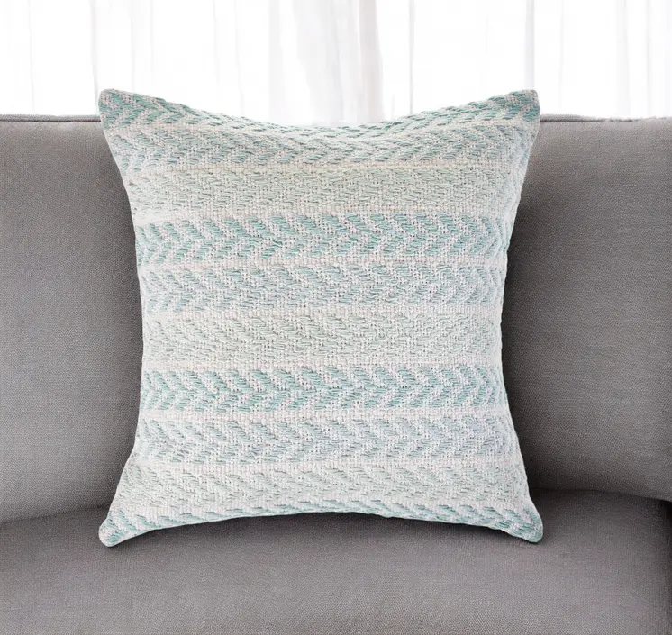 18" Light Blue And White Chevron Cotton Throw Pillow