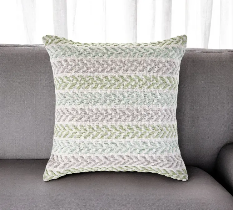 18" Light Gray Light Green And Pale Aqua Cotton Chevron Throw Pillow