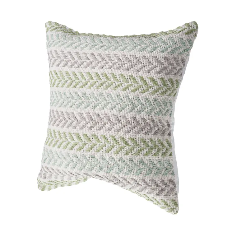 18" Light Gray Light Green And Pale Aqua Cotton Chevron Throw Pillow