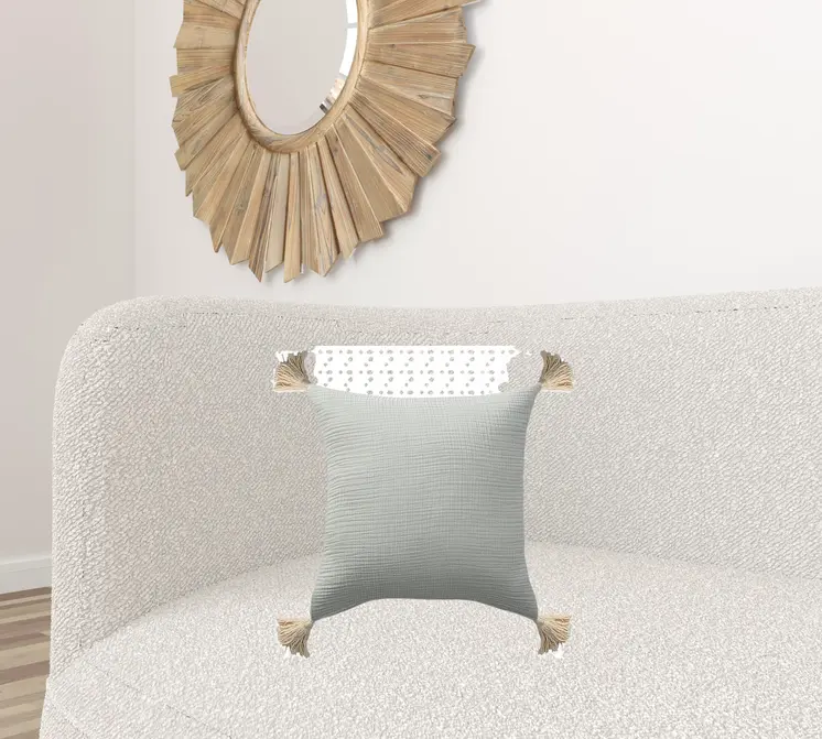 20" X 20" Gray And Beige 100% Cotton Zippered Pillow