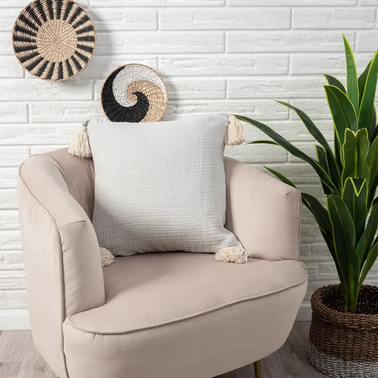 20" X 20" Gray And Beige 100% Cotton Zippered Pillow