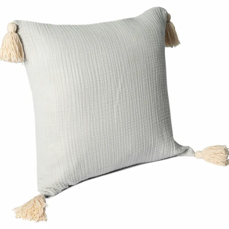20" X 20" Gray And Beige 100% Cotton Zippered Pillow