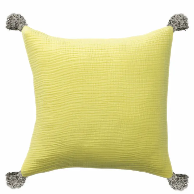 20" X 20" Yellow And Gray 100% Cotton Zippered Pillow