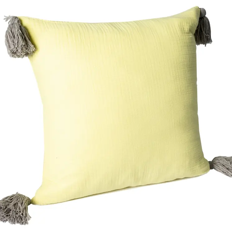 20" X 20" Yellow And Gray 100% Cotton Zippered Pillow