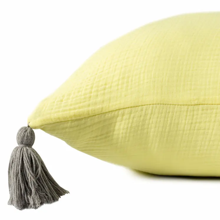 20" X 20" Yellow And Gray 100% Cotton Zippered Pillow