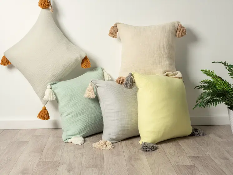 20" X 20" Yellow And Gray 100% Cotton Zippered Pillow