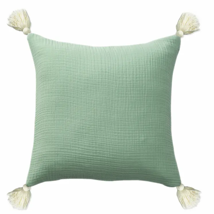 20" X 20" Green And Ivory 100% Cotton Zippered Pillow