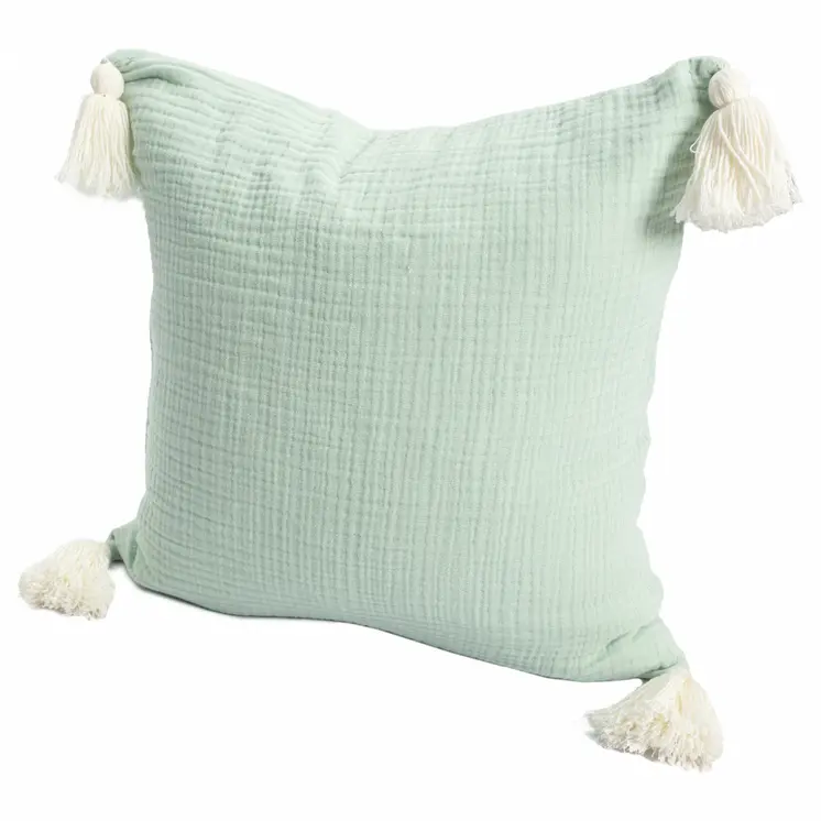 20" X 20" Green And Ivory 100% Cotton Zippered Pillow
