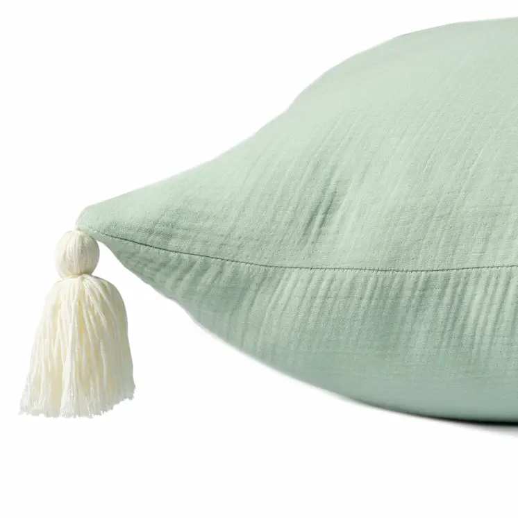 20" X 20" Green And Ivory 100% Cotton Zippered Pillow
