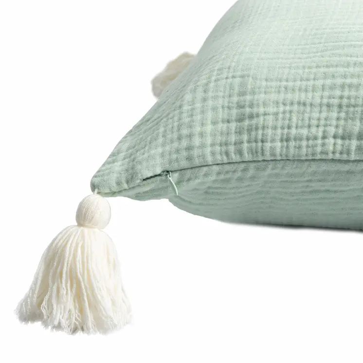 20" X 20" Green And Ivory 100% Cotton Zippered Pillow