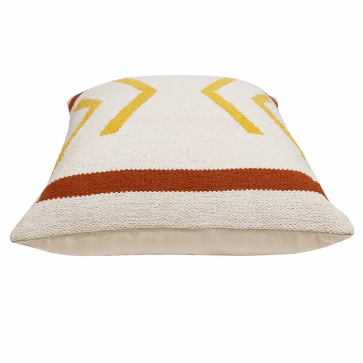 20" X 20" White Yellow And Red Orange 100% Cotton Chevron Zippered Pillow