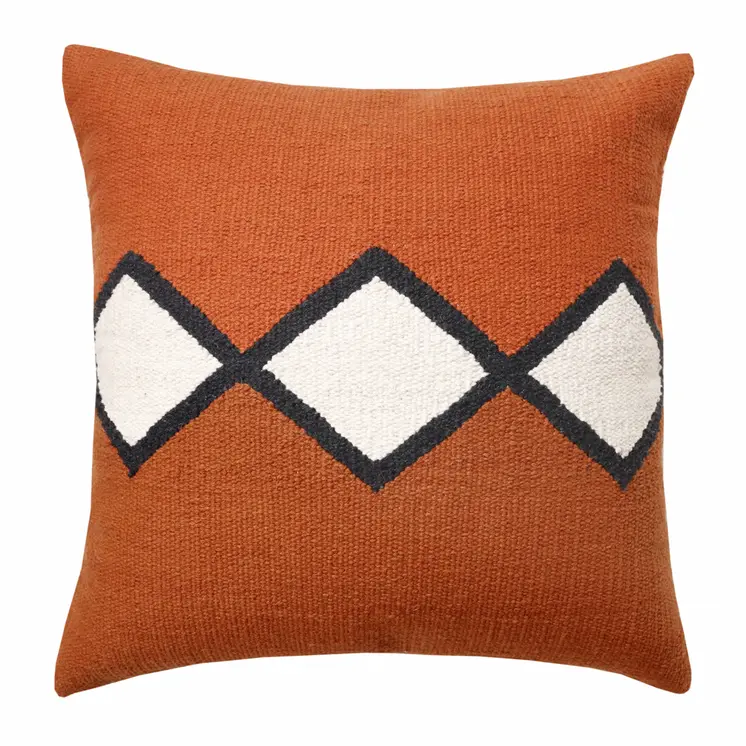 20" Orange Black And White Cotton Diamond Throw Pillow
