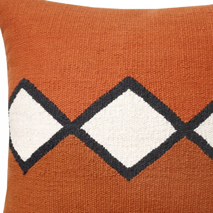 20" Orange Black And White Cotton Diamond Throw Pillow