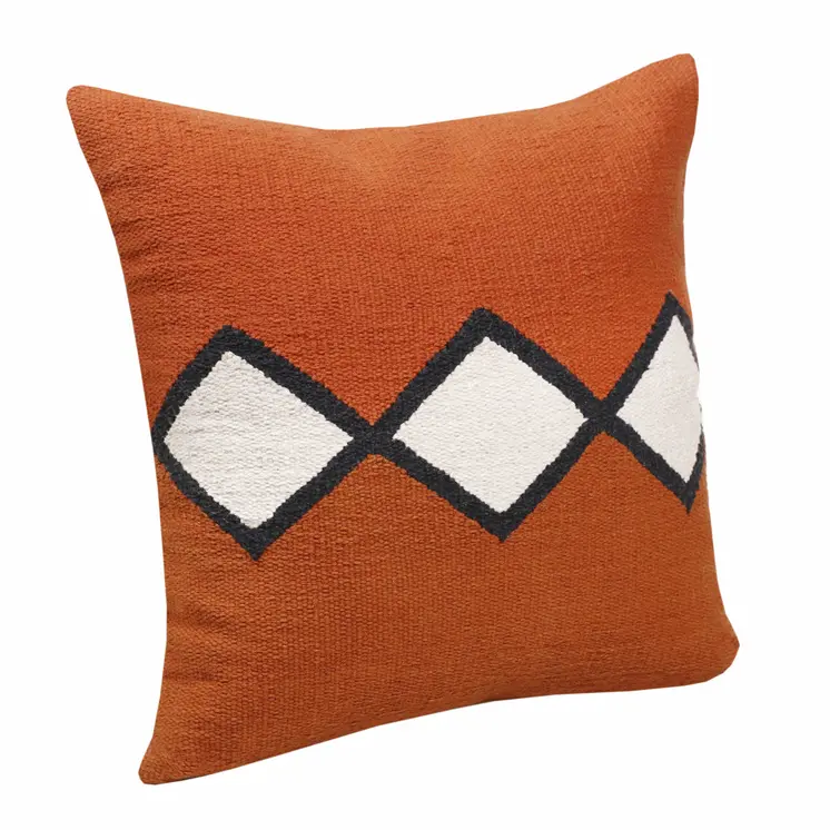 20" Orange Black And White Cotton Diamond Throw Pillow