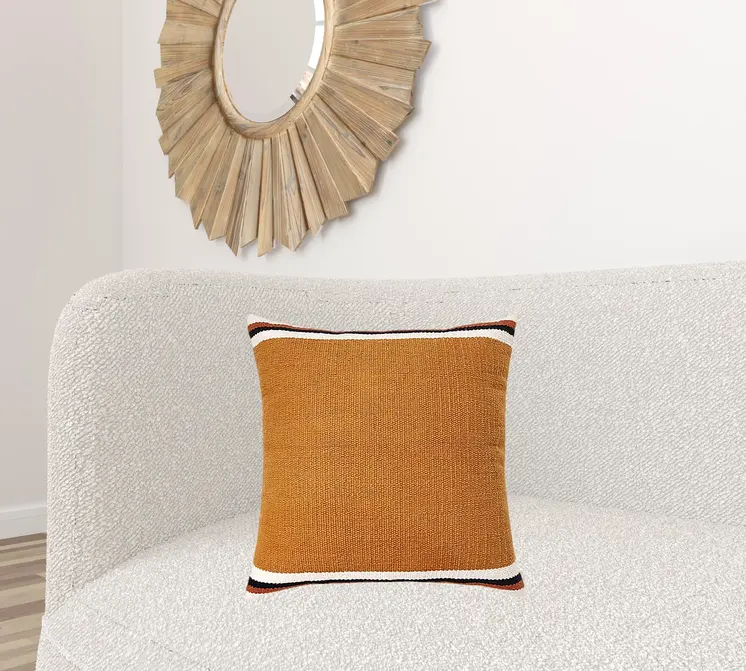 20" X 20" Orange White And Black 100% Cotton Geometric Zippered Pillow