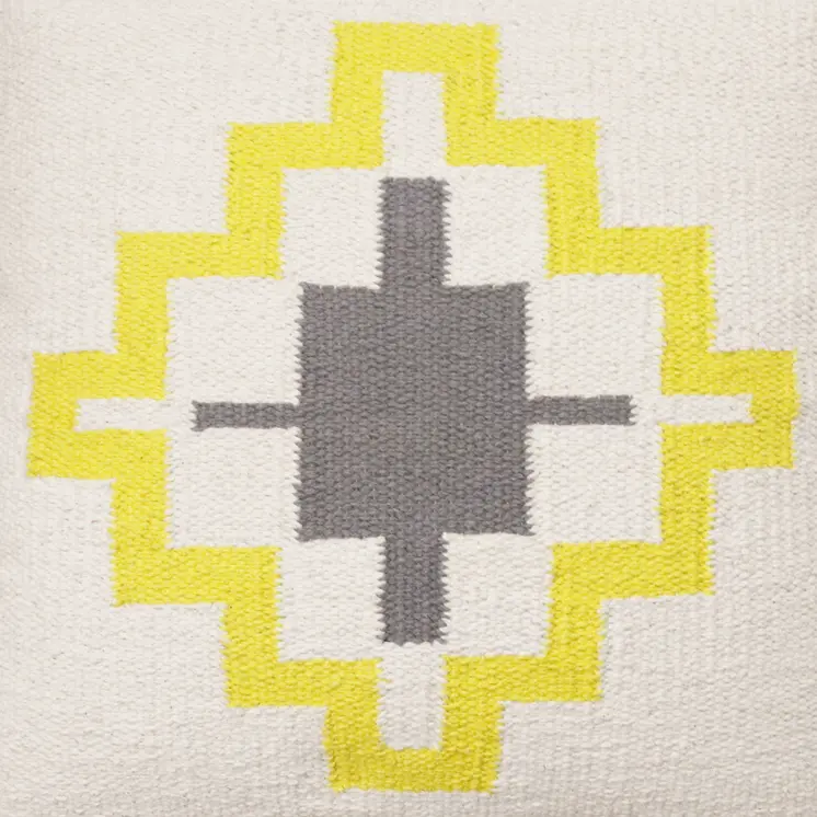 20" X 20" Gray White And Yellow 100% Cotton Geometric Zippered Pillow