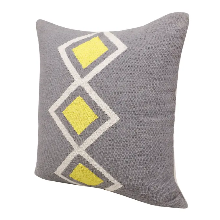 20" X 20" Gray White And Yellow 100% Cotton Geometric Zippered Pillow