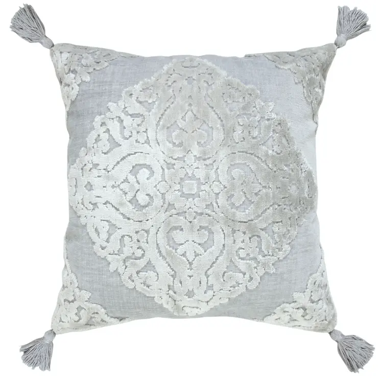 20" X 20" Silver Gray And Light Gray Viscose Zippered Pillow