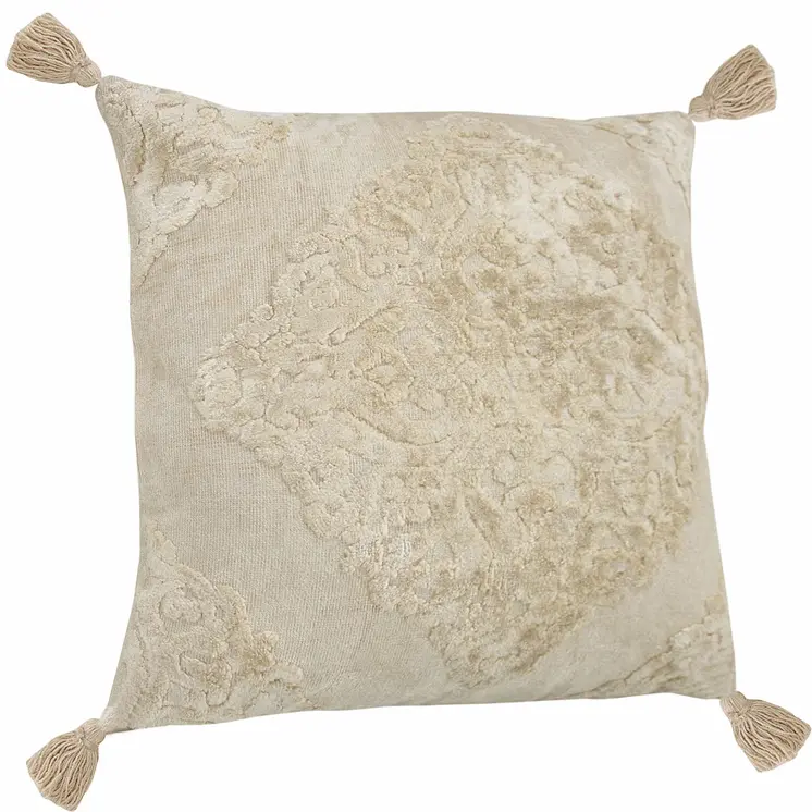 20" Cream Viscose Throw Pillow with Tassels