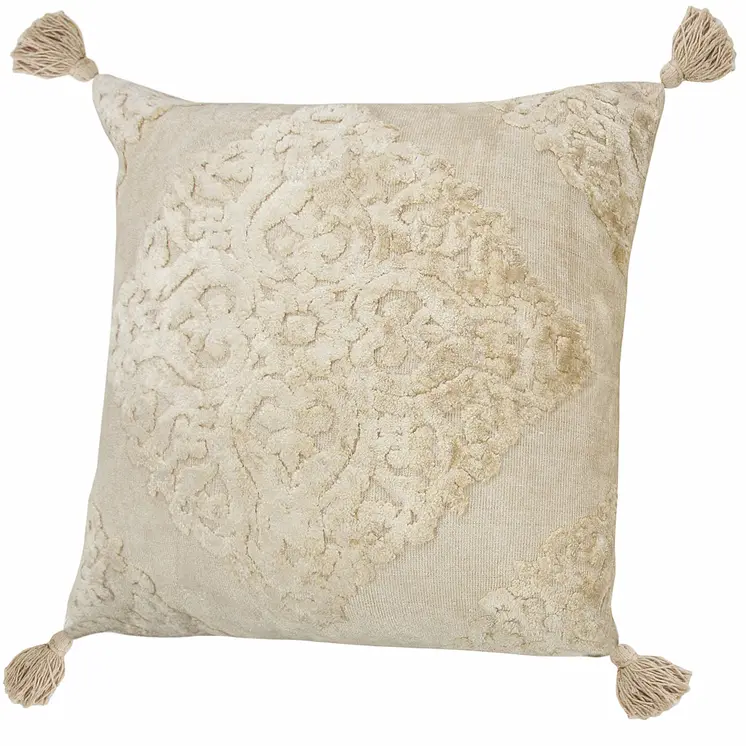 20" Cream Viscose Throw Pillow with Tassels